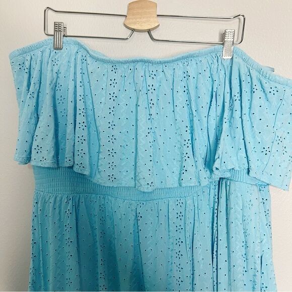 Torrid Maxi Eyelet Strapless Smocked Bodice Dress Size 5 5X blue - Picture 6 of 11